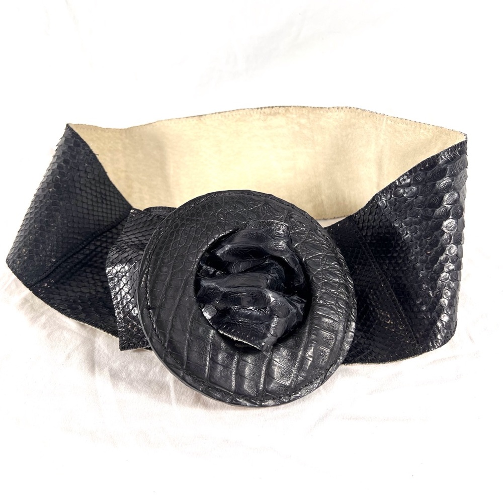 CARLOS FALCHI Wide Black Snakeskin Women's Belt S Made in USA